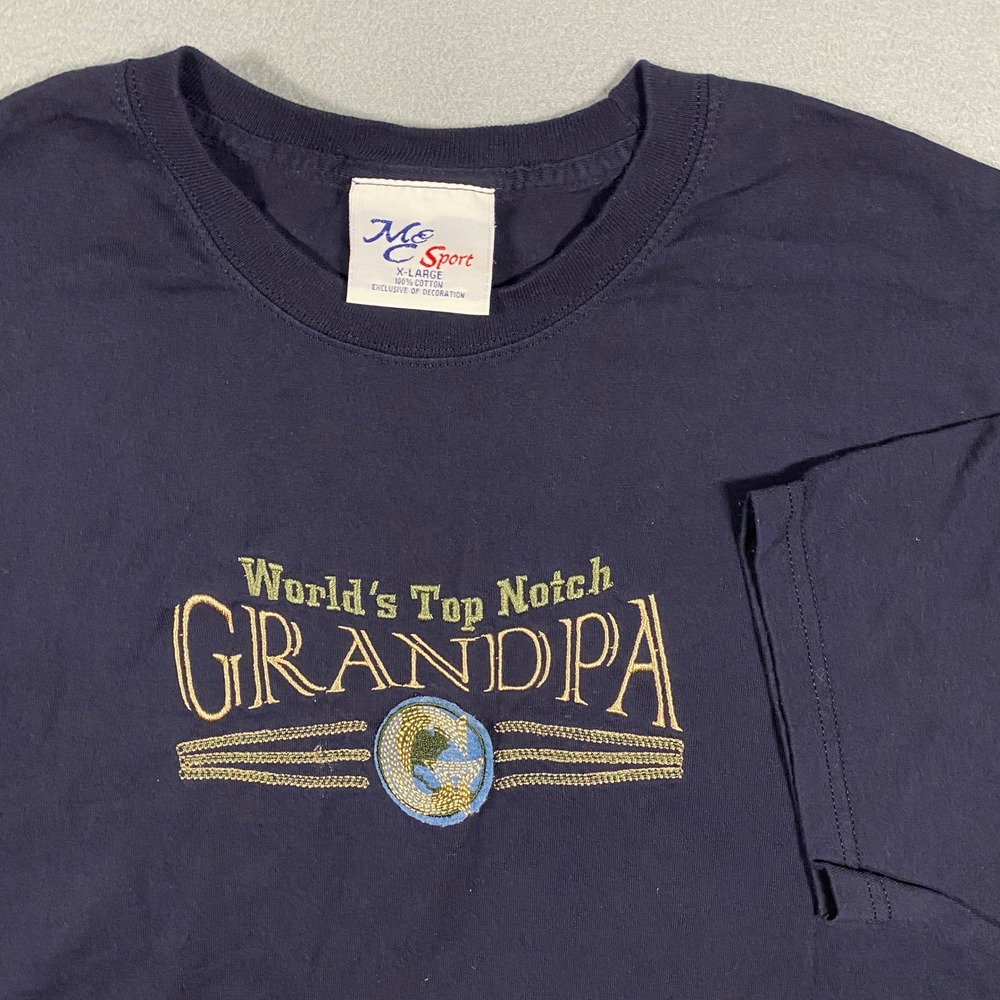 M&C Sport T-Shirt XL Blue Worlds Top Notch Grandpa Embroidered Cotton Tee